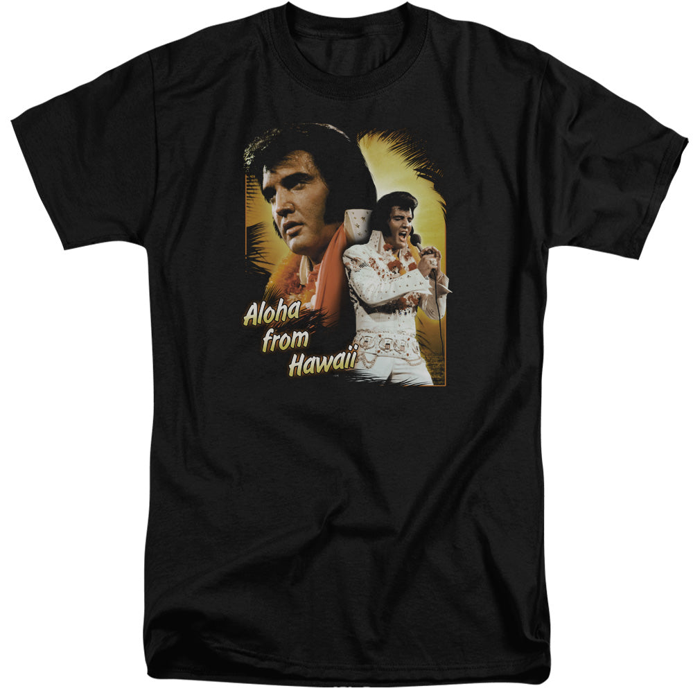 AN OFFCIALLY LICENSED ELVIS PRESLEY ALOHA MEN'S TALL FIT T-SHIRT BLACK