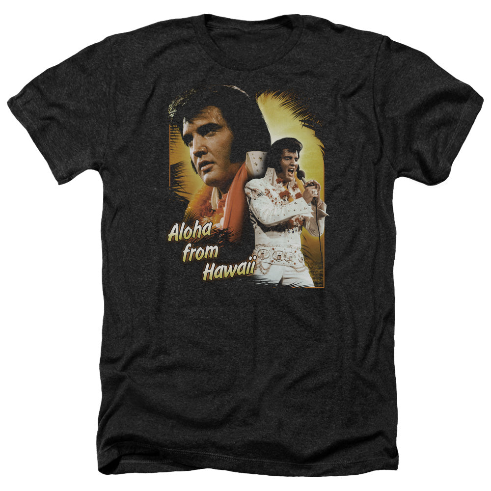 AN OFFCIALLY LICENSED ELVIS PRESLEY ALOHA MEN'S HEATHER T-SHIRT CHARCOAL
