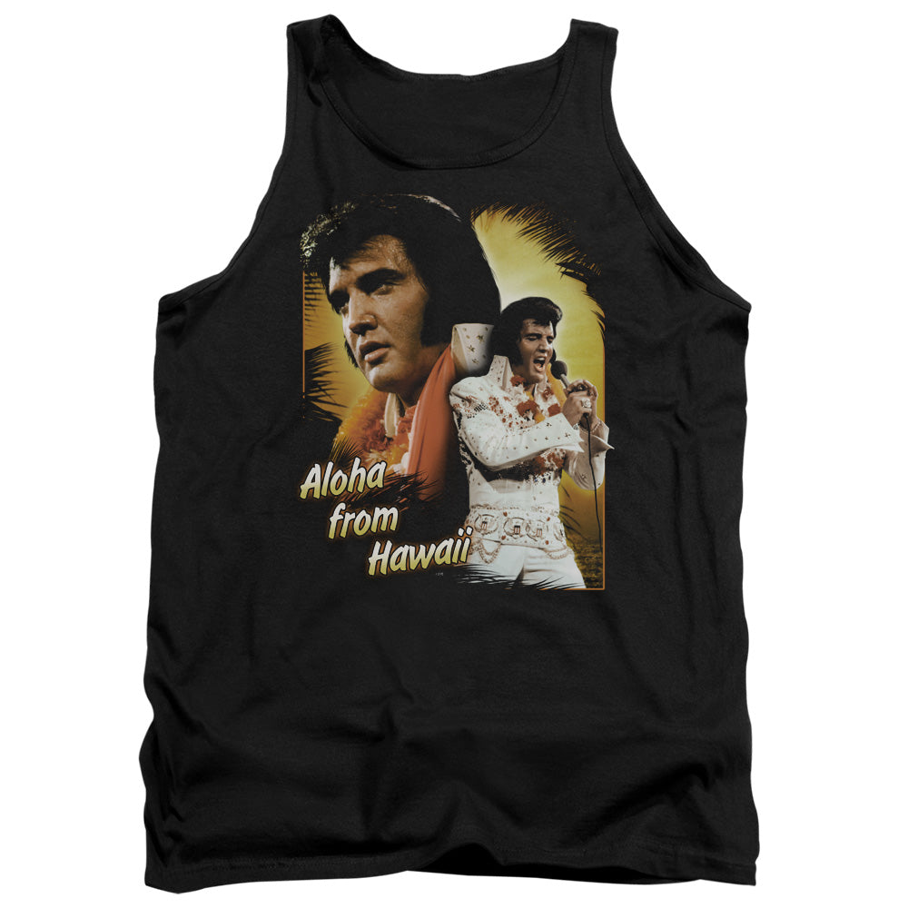 AN OFFCIALLY LICENSED ELVIS PRESLEY ALOHA ADULT UNISEX TANK TOP BLACK