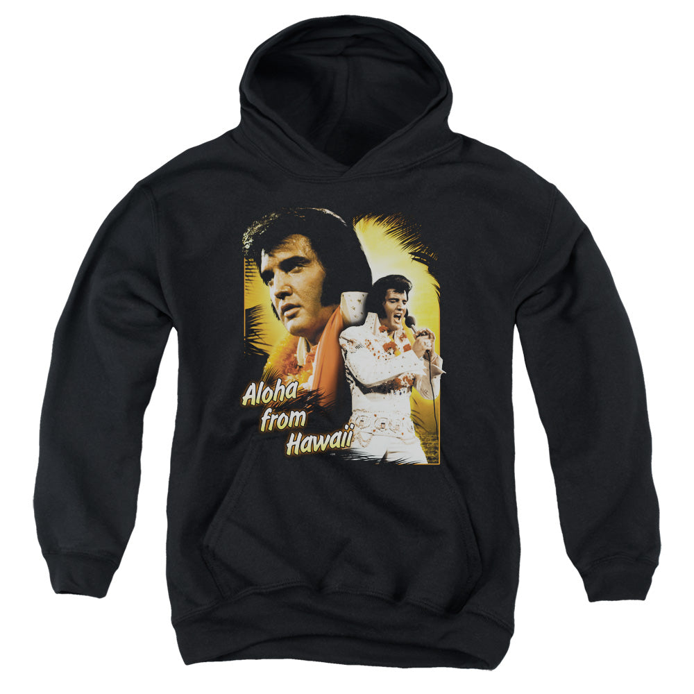 AN OFFCIALLY LICENSED ELVIS PRESLEY ALOHA YOUTH HOODIE BLACK