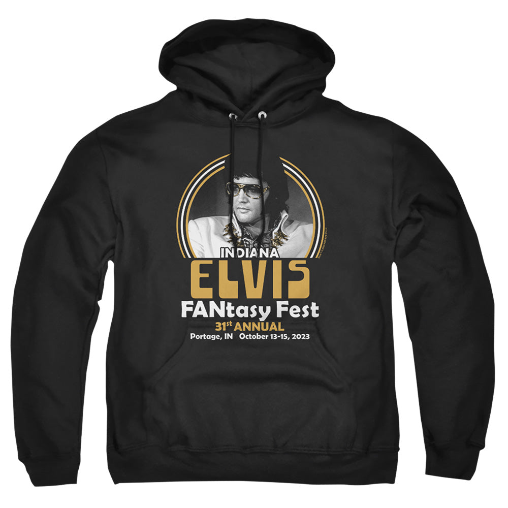 AN OFFCIALLY LICENSED ELVIS FANTASY FEST 2023 ADULT UNISEX PULLOVER HOODIE BLACK