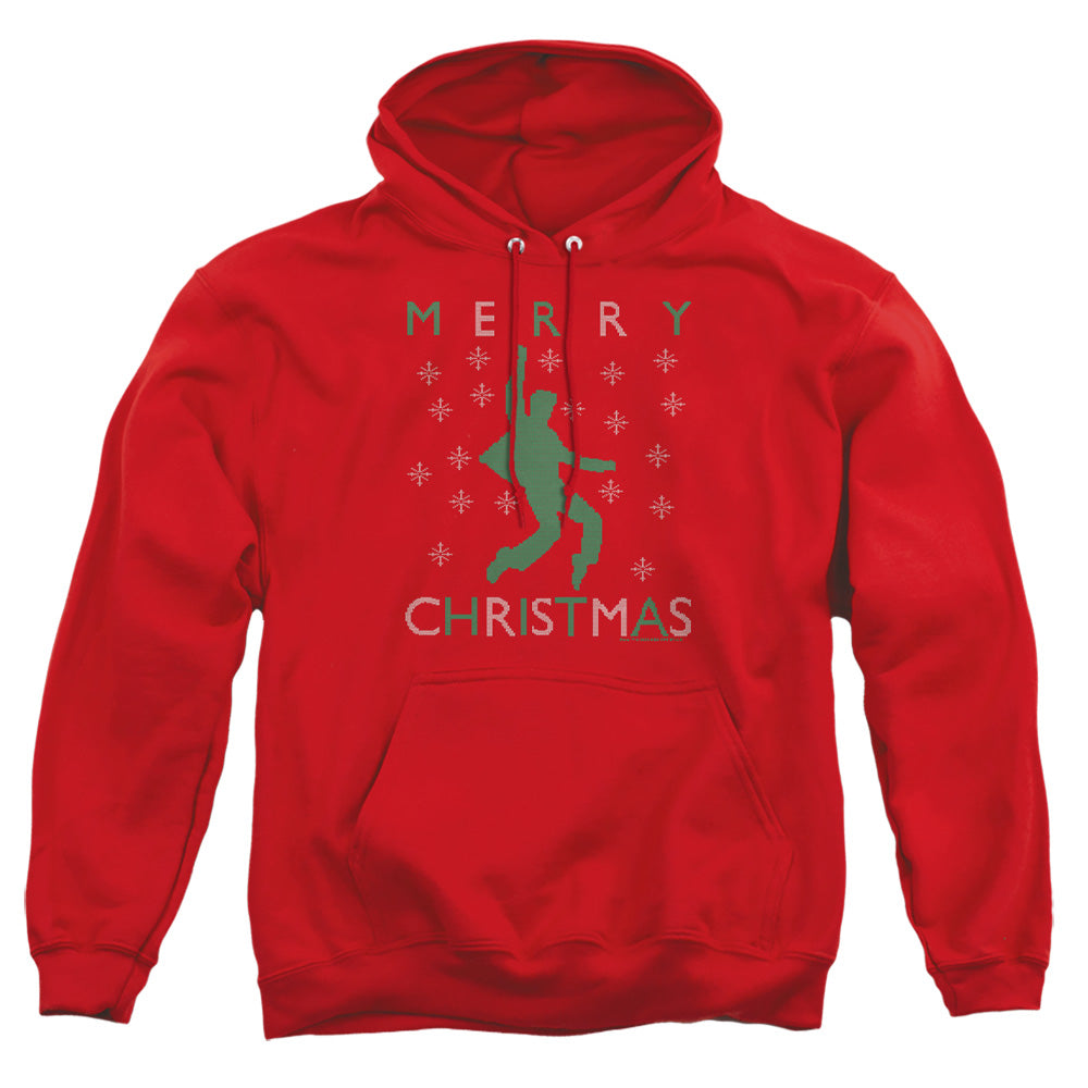 AN OFFCIALLY LICENSED ELVIS DANCING UGLY CHRISTMAS ADULT UNISEX PULLOVER HOODIE RED