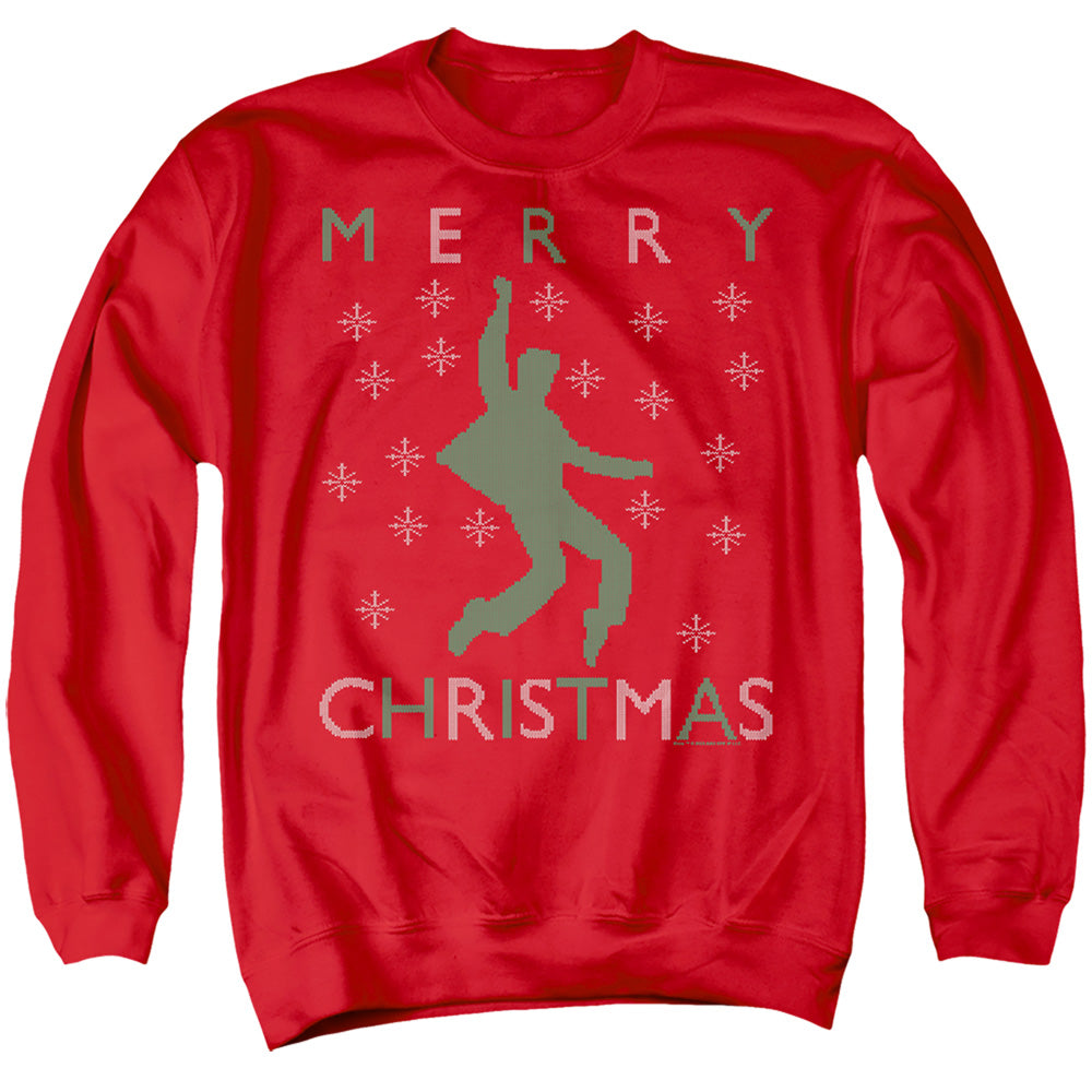 AN OFFCIALLY LICENSED ELVIS DANCING UGLY CHRISTMAS ADULT UNISEX CREWNECK SWEATSHIRT RED