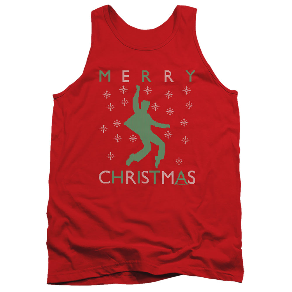 AN OFFCIALLY LICENSED ELVIS DANCING UGLY CHRISTMAS ADULT UNISEX TANK TOP RED