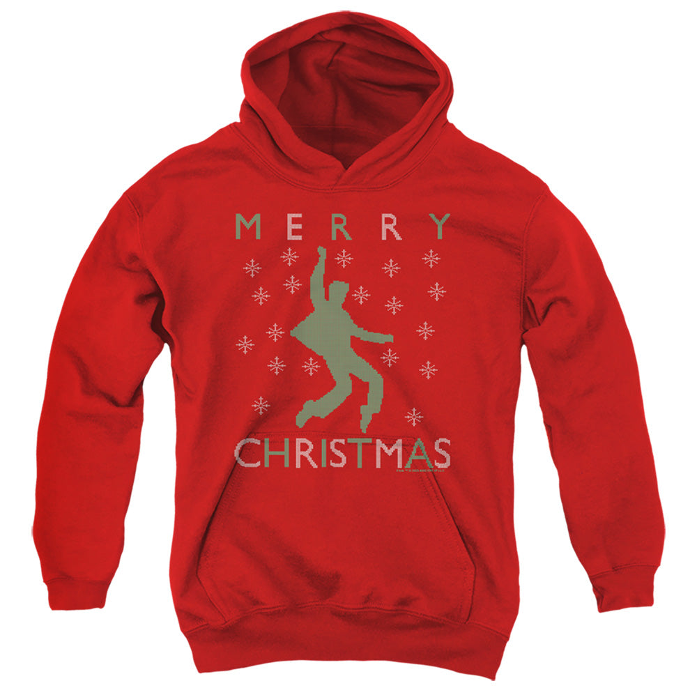 AN OFFCIALLY LICENSED ELVIS DANCING UGLY CHRISTMAS YOUTH HOODIE RED