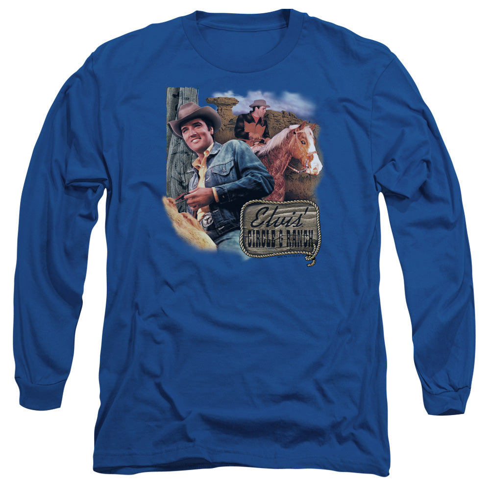AN OFFCIALLY LICENSED ELVIS PRESLEY RANCH MEN'S LONG SLEEVE T-SHIRT ROYAL