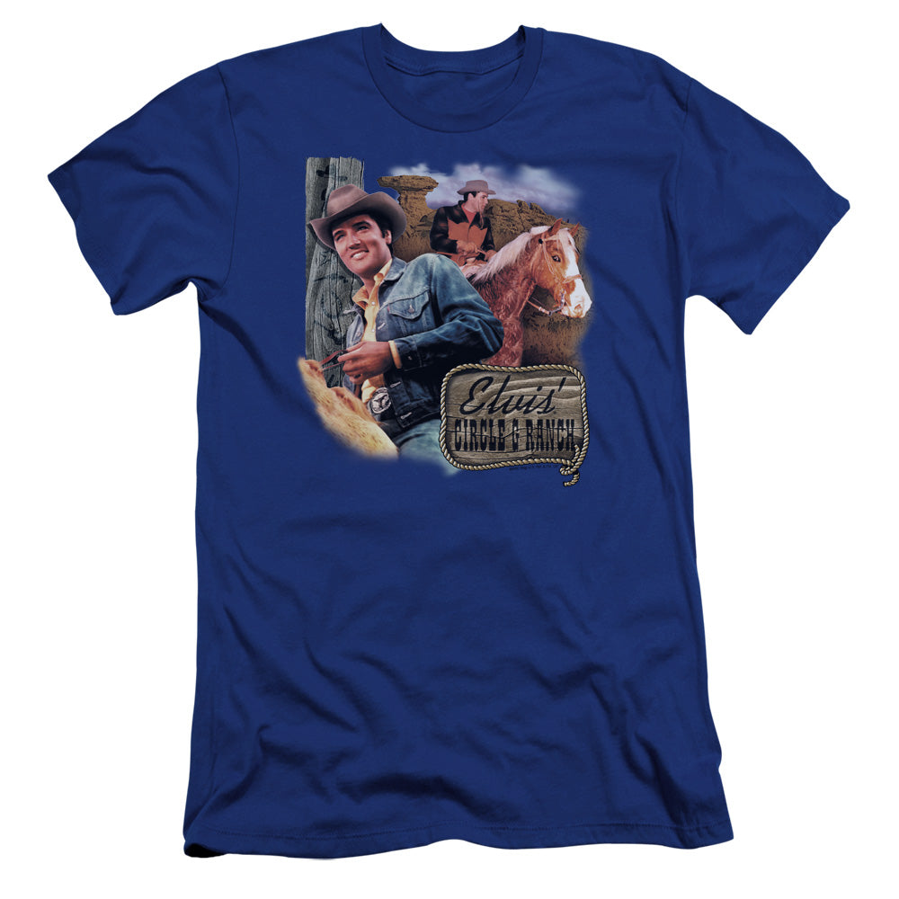 AN OFFCIALLY LICENSED ELVIS PRESLEY RANCH MEN'S PREMIUM SLIM FIT T-SHIRT ROYAL