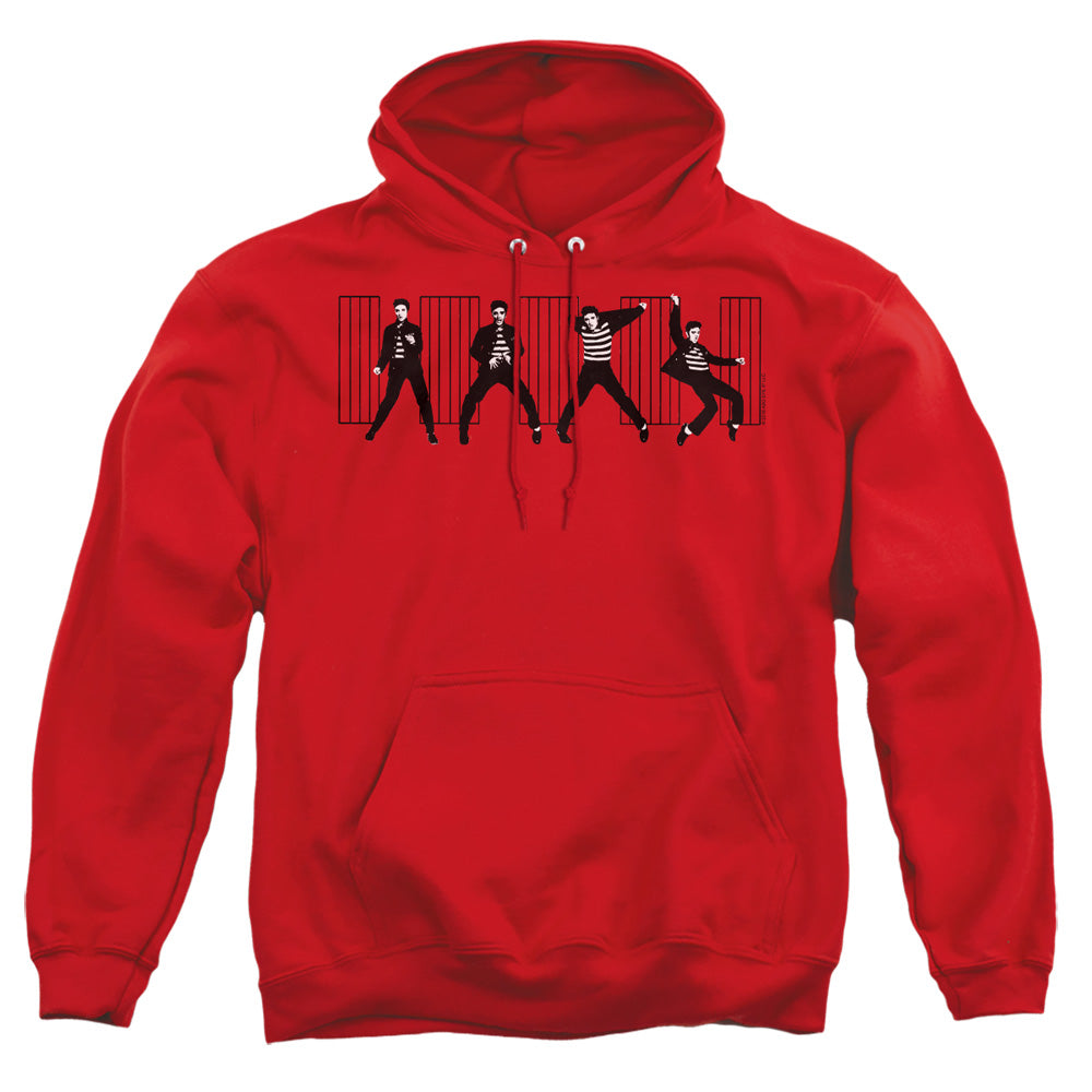 AN OFFCIALLY LICENSED ELVIS PRESLEY JAILHOUSE ROCK ADULT UNISEX PULLOVER HOODIE RED