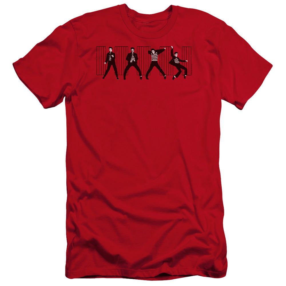AN OFFCIALLY LICENSED ELVIS PRESLEY JAILHOUSE ROCK MEN'S PREMIUM SLIM FIT T-SHIRT RED