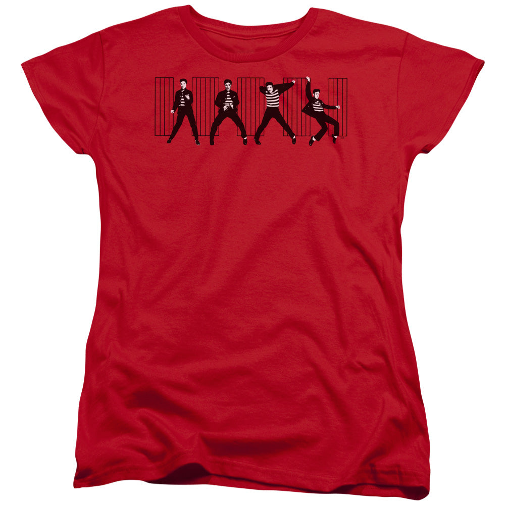 AN OFFCIALLY LICENSED ELVIS PRESLEY JAILHOUSE ROCK WOMEN'S REGULAR FIT T-SHIRT RED