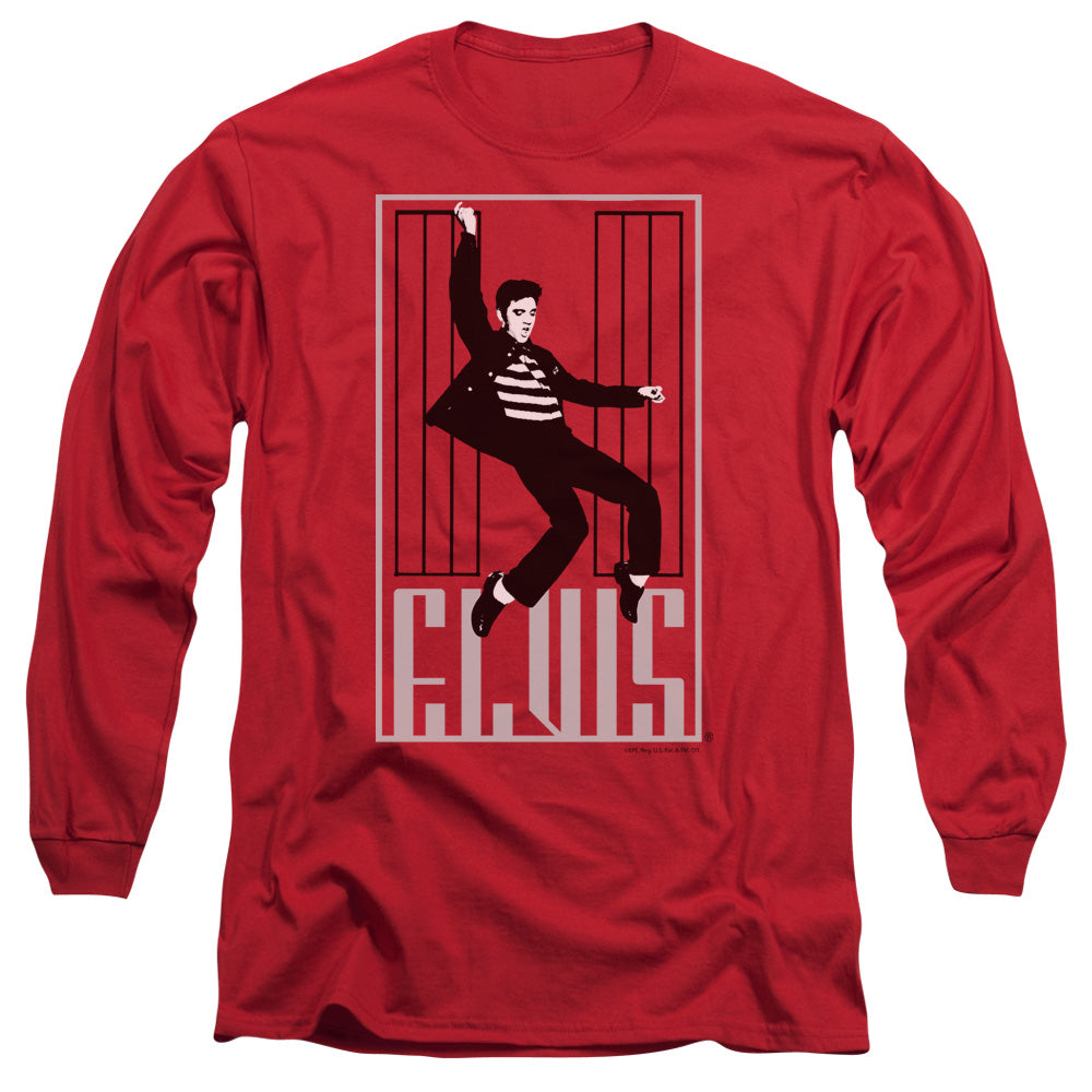 AN OFFCIALLY LICENSED ELVIS PRESLEY ONE JAILHOUSE MEN'S LONG SLEEVE T-SHIRT RED