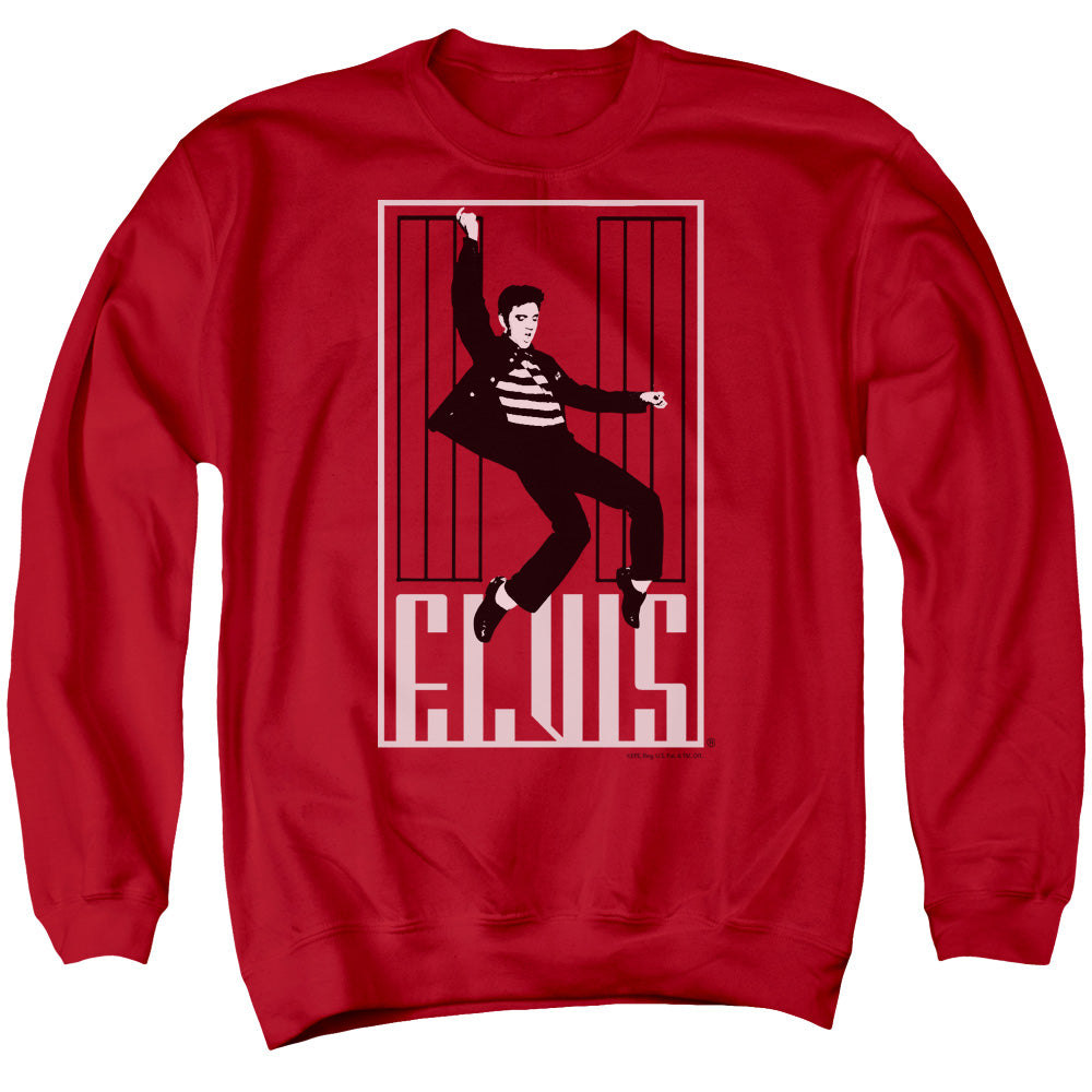 AN OFFCIALLY LICENSED ELVIS PRESLEY ONE JAILHOUSE ADULT UNISEX CREWNECK SWEATSHIRT RED