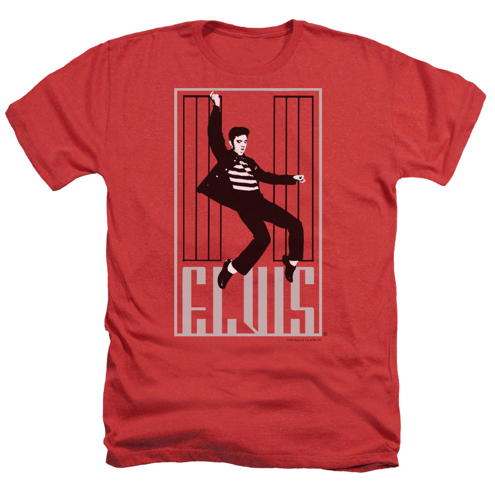 AN OFFCIALLY LICENSED ELVIS PRESLEY ONE JAILHOUSE MEN'S HEATHER T-SHIRT RED