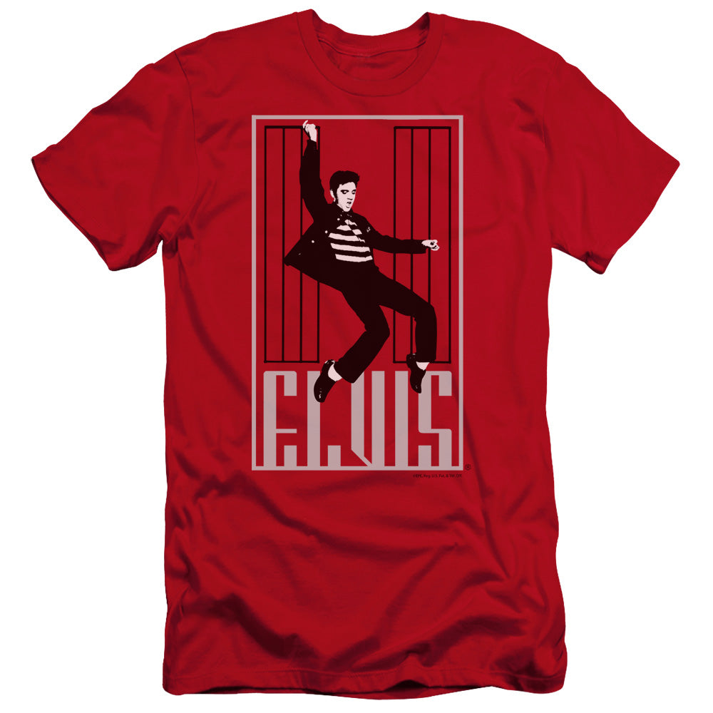 AN OFFCIALLY LICENSED ELVIS PRESLEY ONE JAILHOUSE MEN'S PREMIUM SLIM FIT T-SHIRT RED