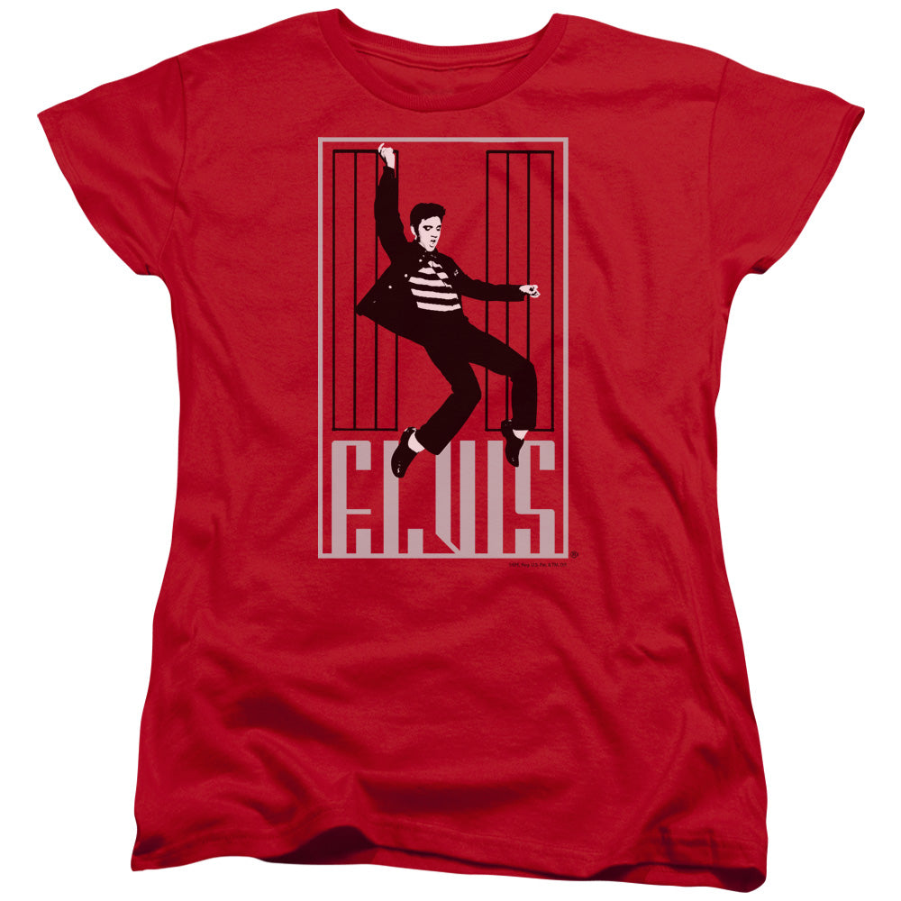 AN OFFCIALLY LICENSED ELVIS PRESLEY ONE JAILHOUSE WOMEN'S REGULAR FIT T-SHIRT RED