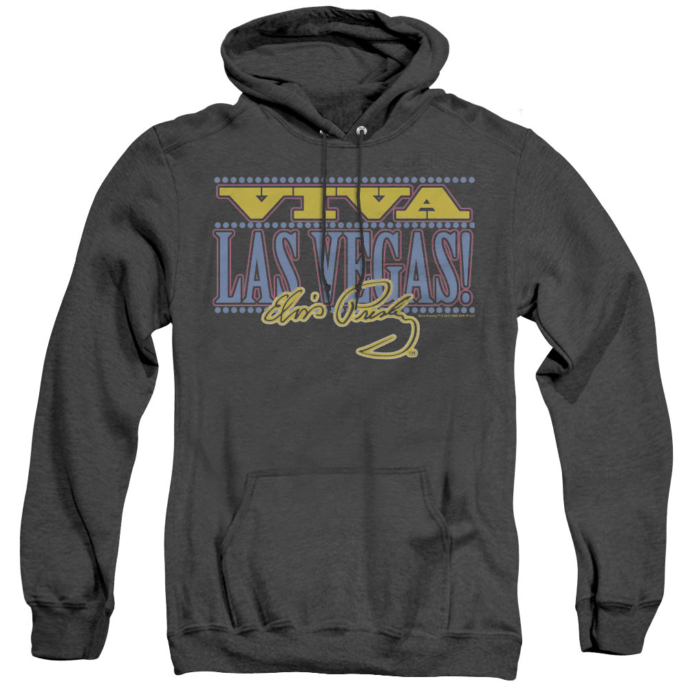 AN OFFCIALLY LICENSED ELVIS PRESLEY VIVA LAS VEGAS ADULT UNISEX HEATHER PULLOVER HOODIE BLACK