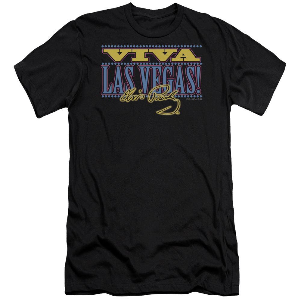 AN OFFCIALLY LICENSED ELVIS PRESLEY VIVA LAS VEGAS MEN'S PREMIUM SLIM FIT T-SHIRT BLACK