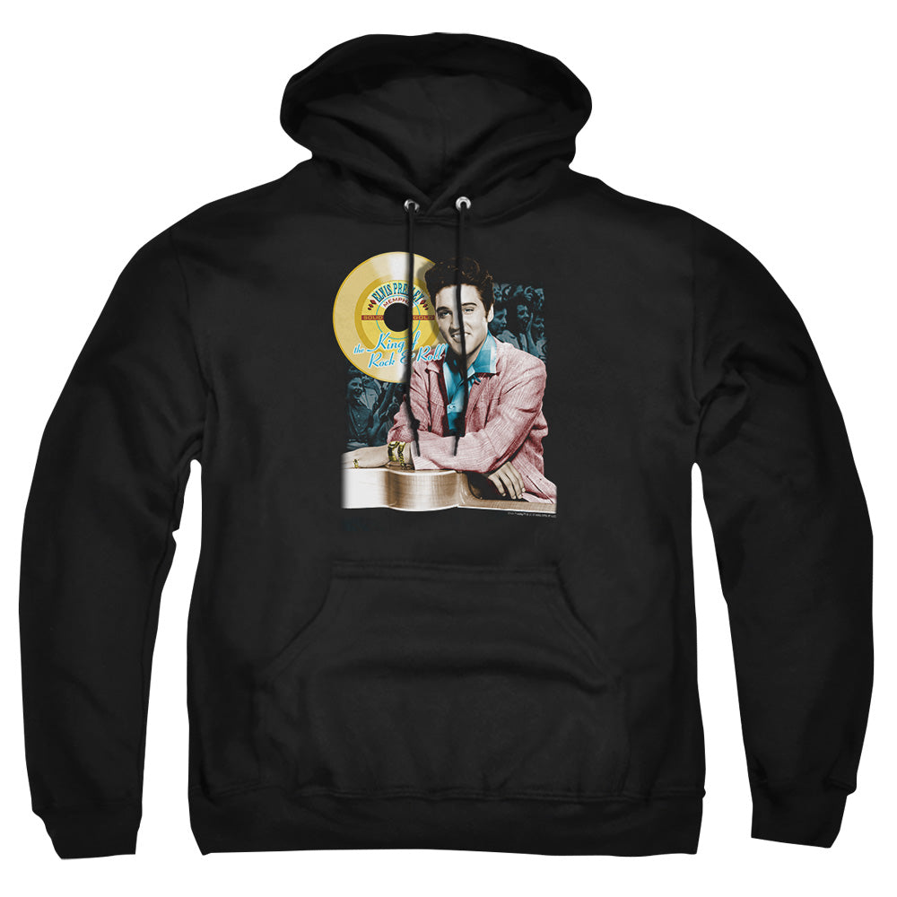 AN OFFCIALLY LICENSED ELVIS PRESLEY GOLD RECORD ADULT UNISEX PULLOVER HOODIE BLACK