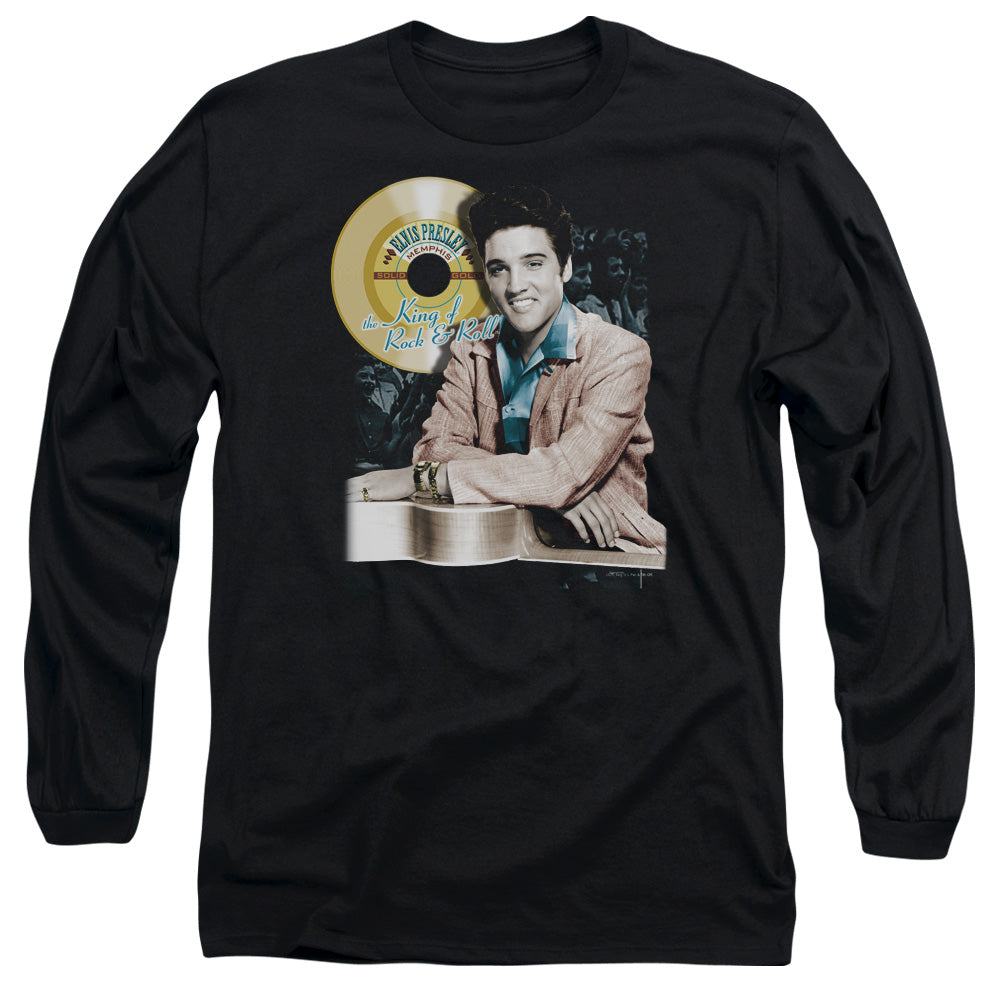 AN OFFCIALLY LICENSED ELVIS PRESLEY GOLD RECORD MEN'S LONG SLEEVE T-SHIRT BLACK