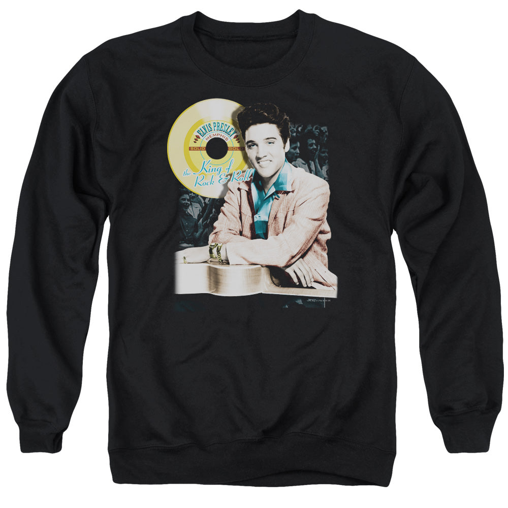 AN OFFCIALLY LICENSED ELVIS PRESLEY GOLD RECORD ADULT UNISEX CREWNECK SWEATSHIRT BLACK