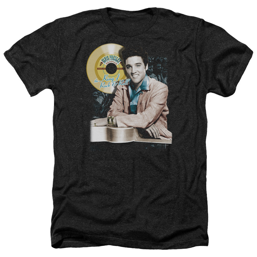 AN OFFCIALLY LICENSED ELVIS PRESLEY GOLD RECORD MEN'S HEATHER T-SHIRT CHARCOAL