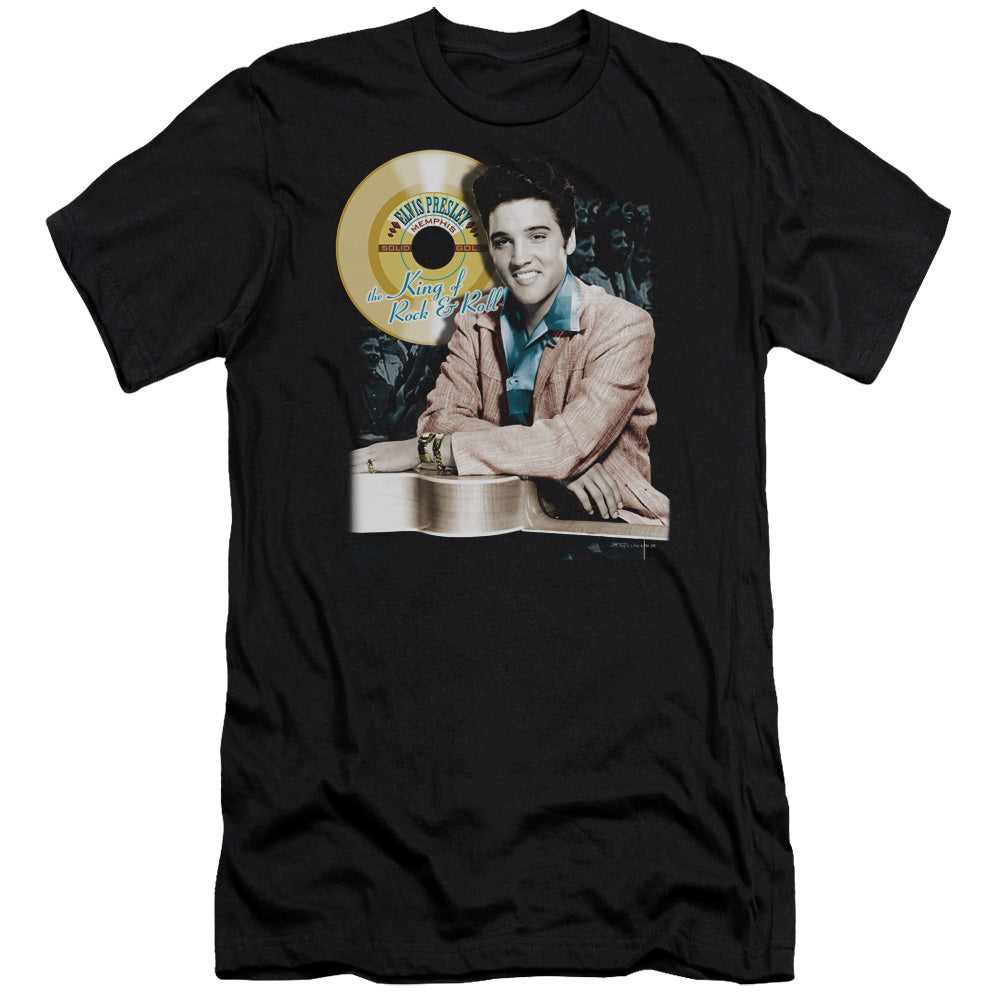 AN OFFCIALLY LICENSED ELVIS PRESLEY GOLD RECORD MEN'S PREMIUM SLIM FIT T-SHIRT BLACK