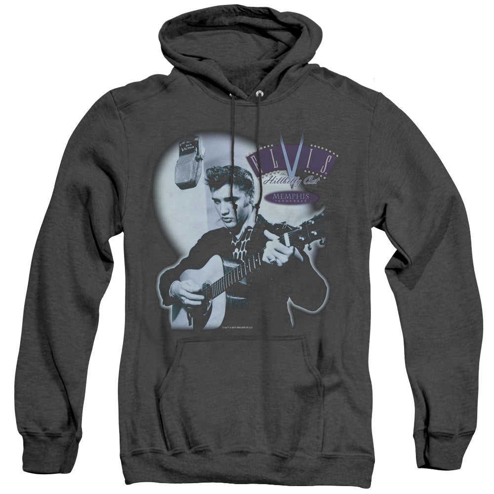 AN OFFCIALLY LICENSED ELVIS PRESLEY HILLBILLY CAT ADULT UNISEX HEATHER PULLOVER HOODIE BLACK