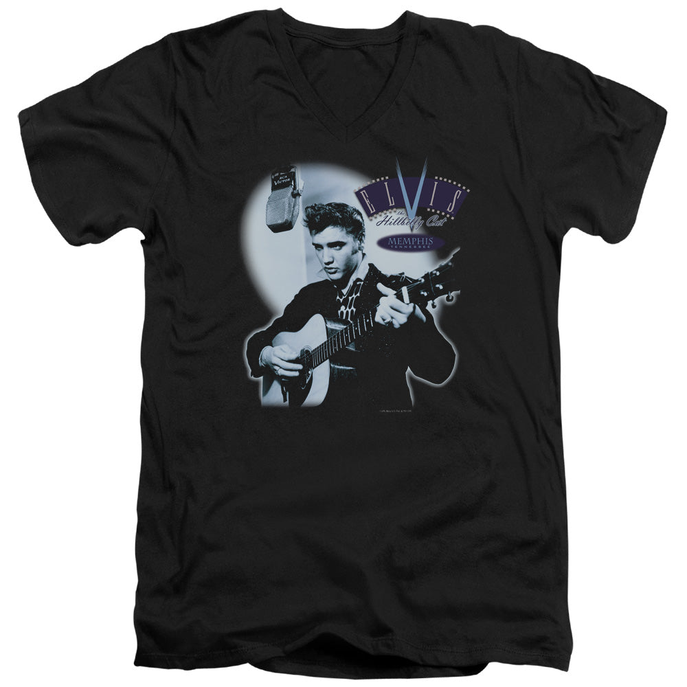 AN OFFCIALLY LICENSED ELVIS PRESLEY HILLBILLY CAT MEN'S V-NECK T-SHIRT BLACK