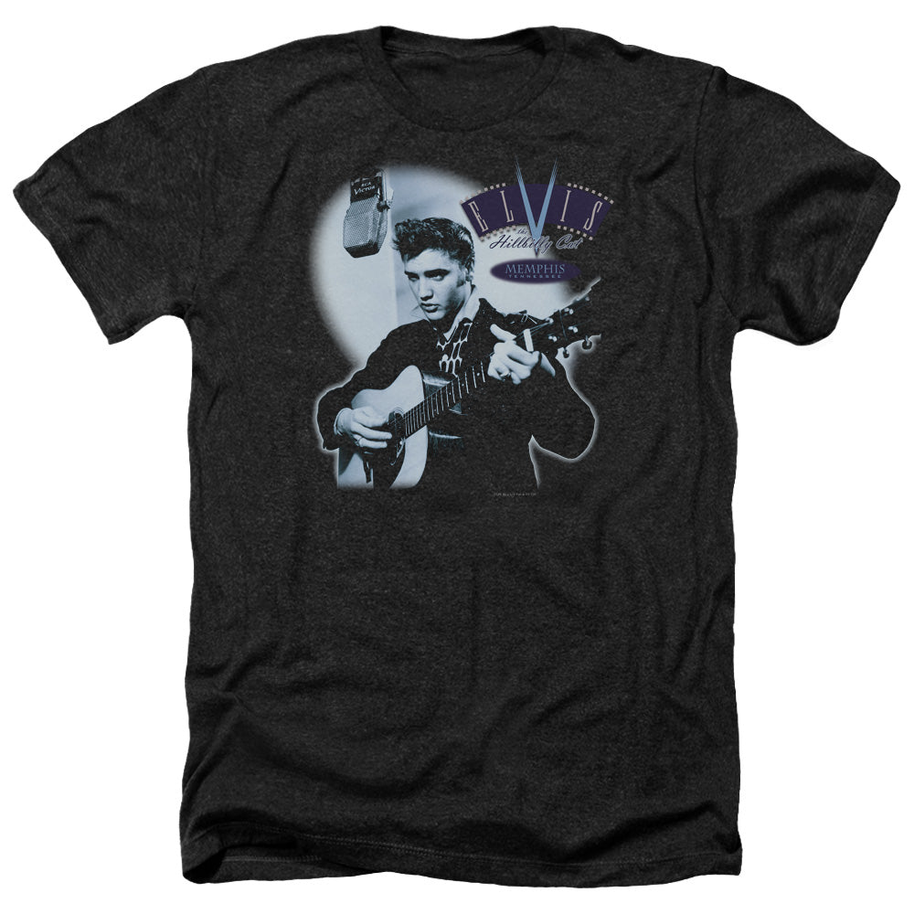 AN OFFCIALLY LICENSED ELVIS PRESLEY HILLBILLY CAT MEN'S HEATHER T-SHIRT CHARCOAL