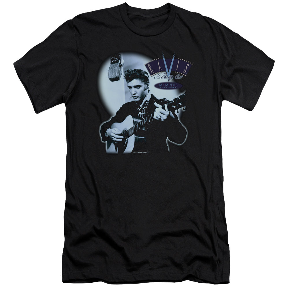 AN OFFCIALLY LICENSED ELVIS PRESLEY HILLBILLY CAT MEN'S PREMIUM SLIM FIT T-SHIRT BLACK