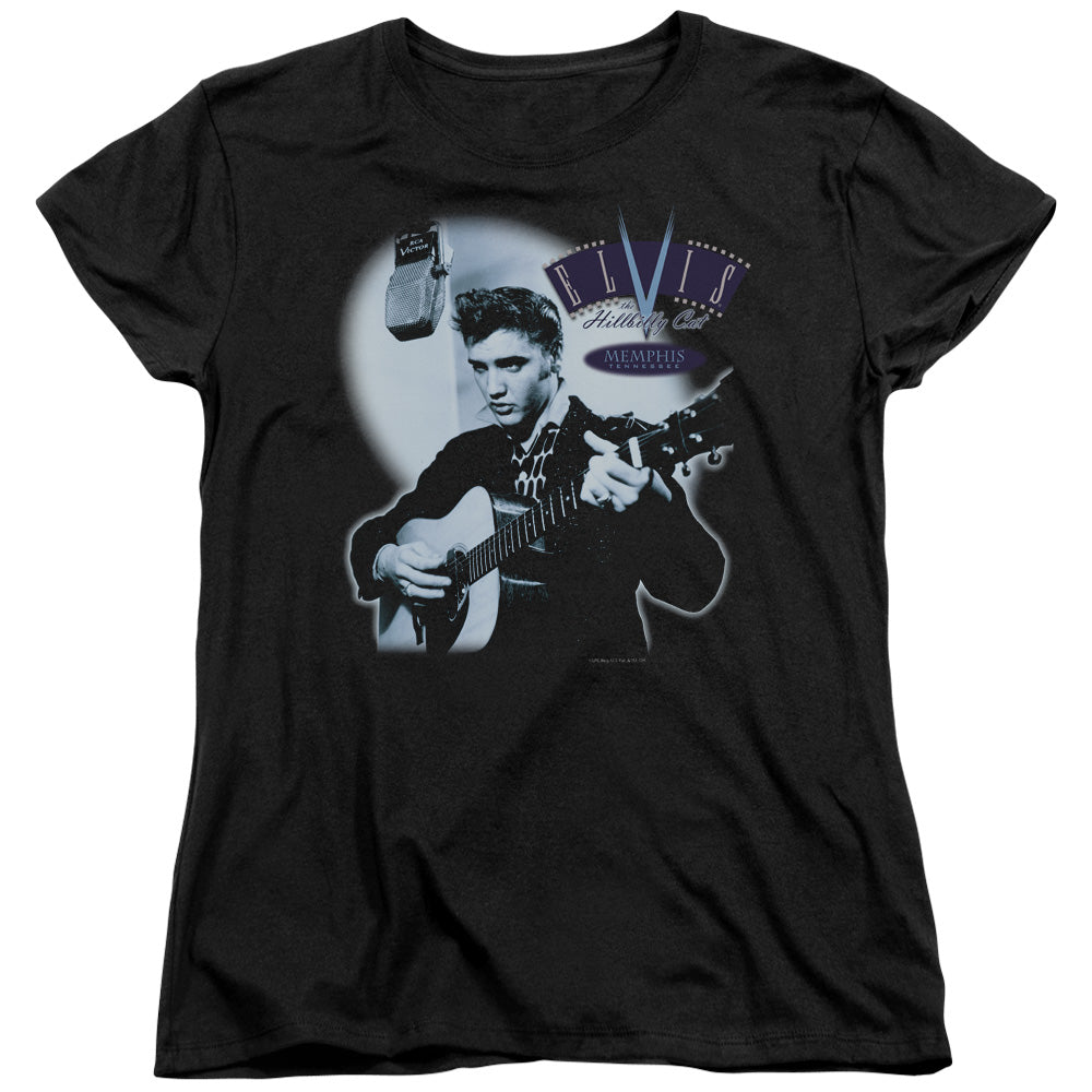 AN OFFCIALLY LICENSED ELVIS PRESLEY HILLBILLY CAT WOMEN'S REGULAR FIT T-SHIRT BLACK