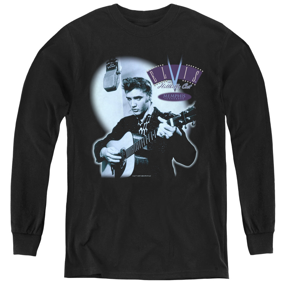 AN OFFCIALLY LICENSED ELVIS PRESLEY HILLBILLY CAT YOUTH LONG SLEEVE T-SHIRT BLACK