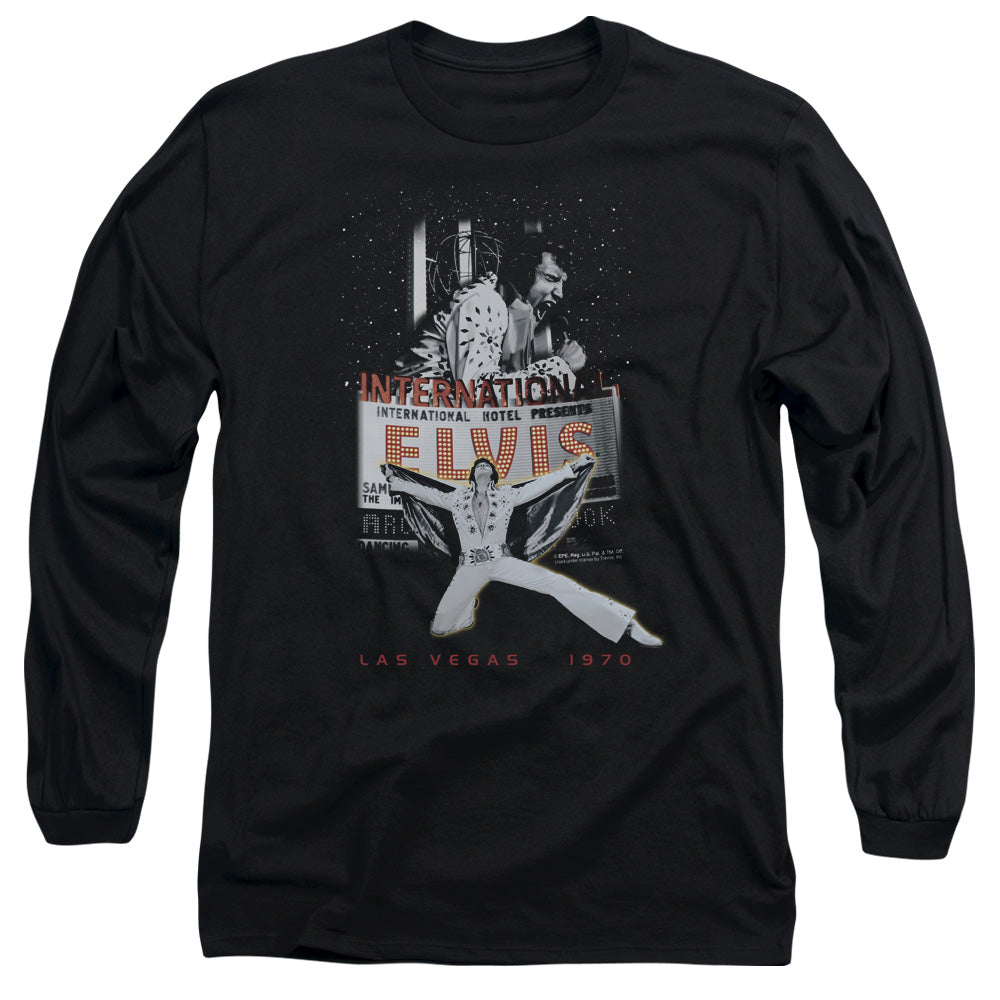 AN OFFCIALLY LICENSED ELVIS PRESLEY LAS VEGAS MEN'S LONG SLEEVE T-SHIRT BLACK