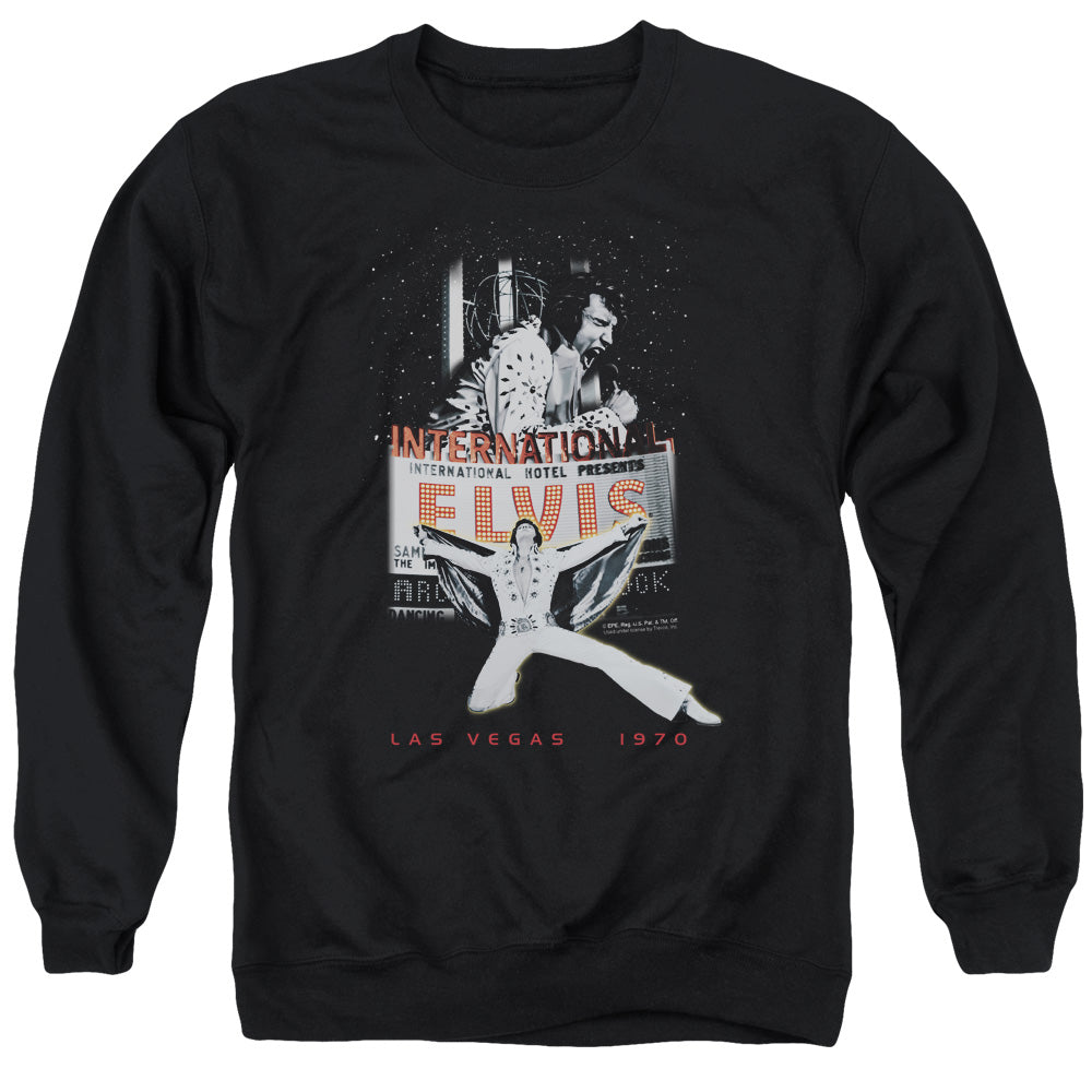 AN OFFCIALLY LICENSED ELVIS PRESLEY LAS VEGAS ADULT UNISEX CREWNECK SWEATSHIRT BLACK