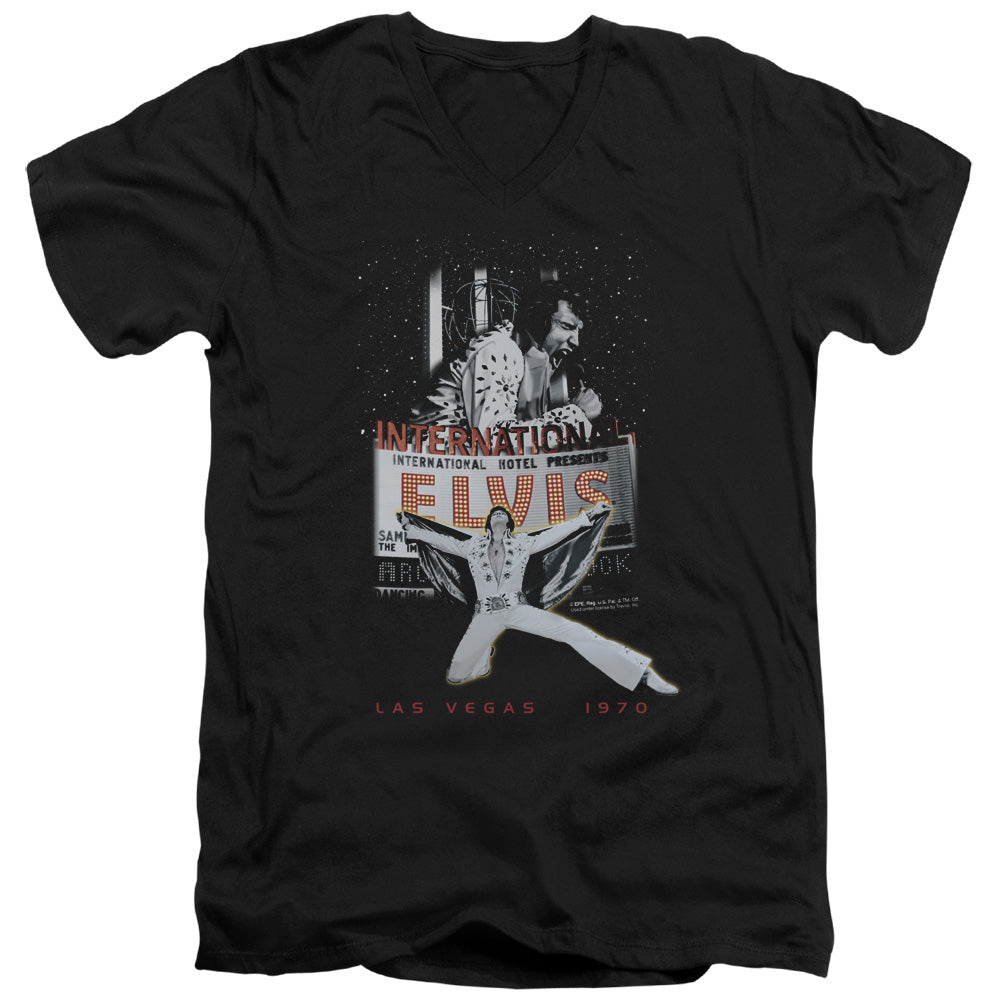 AN OFFCIALLY LICENSED ELVIS PRESLEY LAS VEGAS MEN'S V-NECK T-SHIRT BLACK