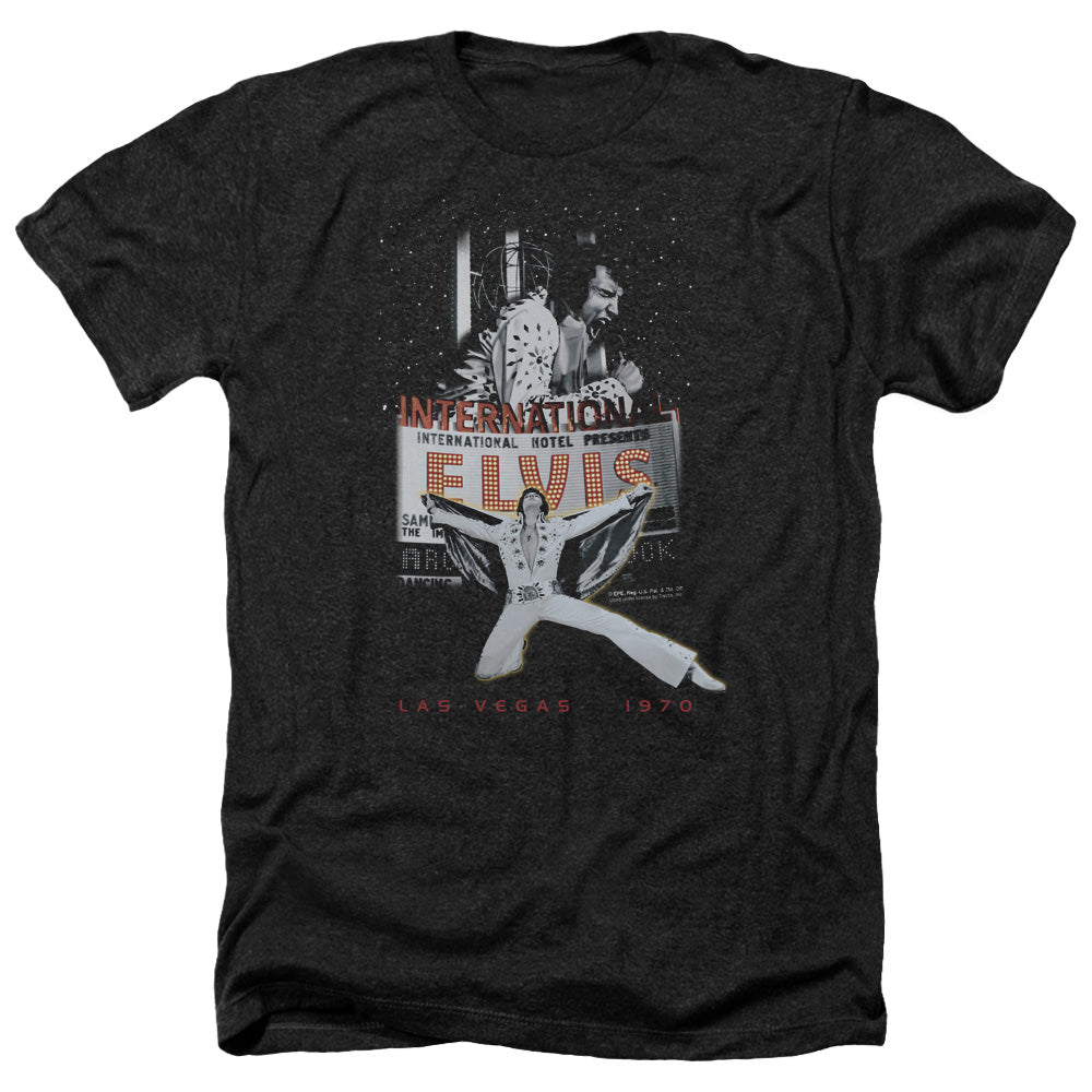 AN OFFCIALLY LICENSED ELVIS PRESLEY LAS VEGAS MEN'S HEATHER T-SHIRT CHARCOAL