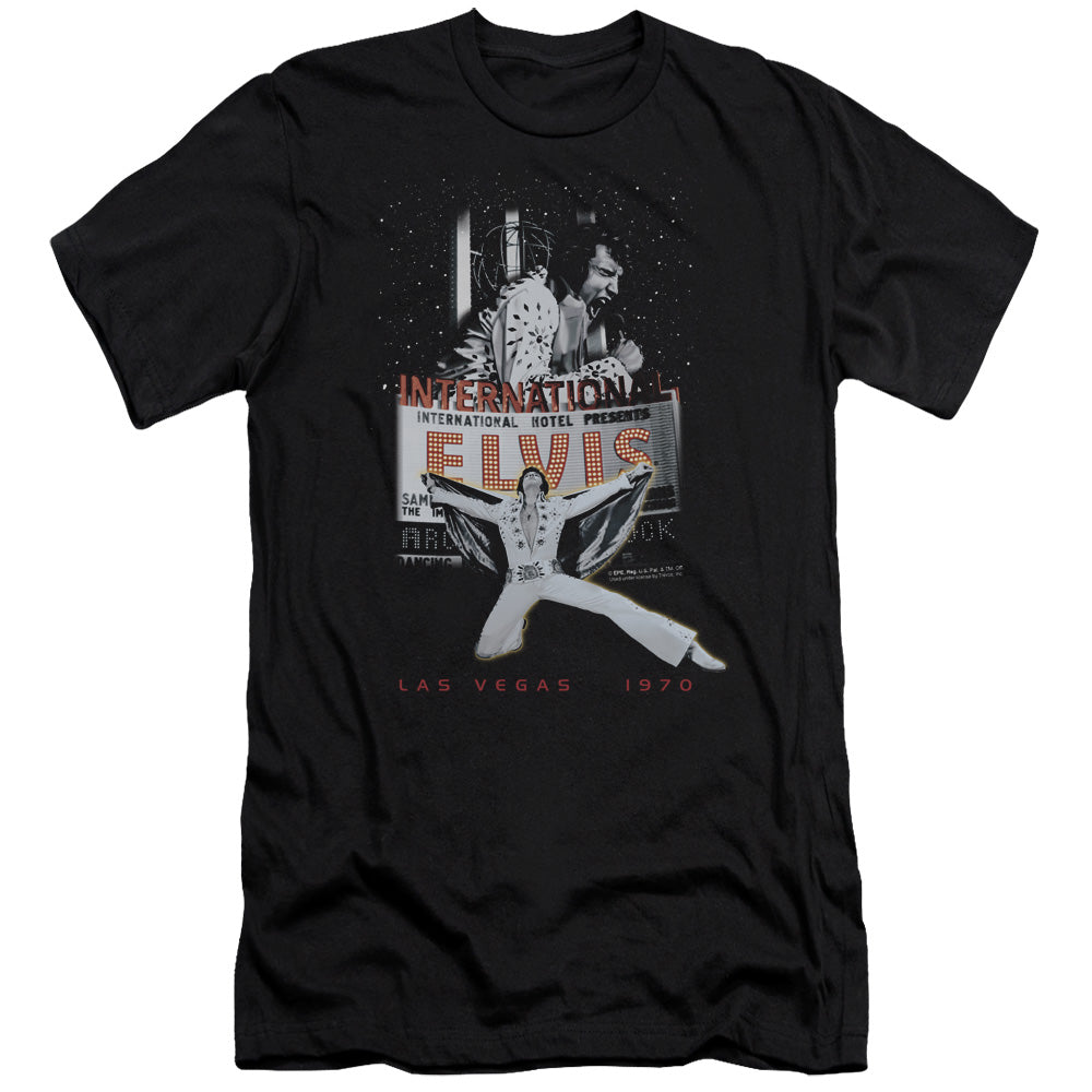 AN OFFCIALLY LICENSED ELVIS PRESLEY LAS VEGAS MEN'S PREMIUM SLIM FIT T-SHIRT BLACK