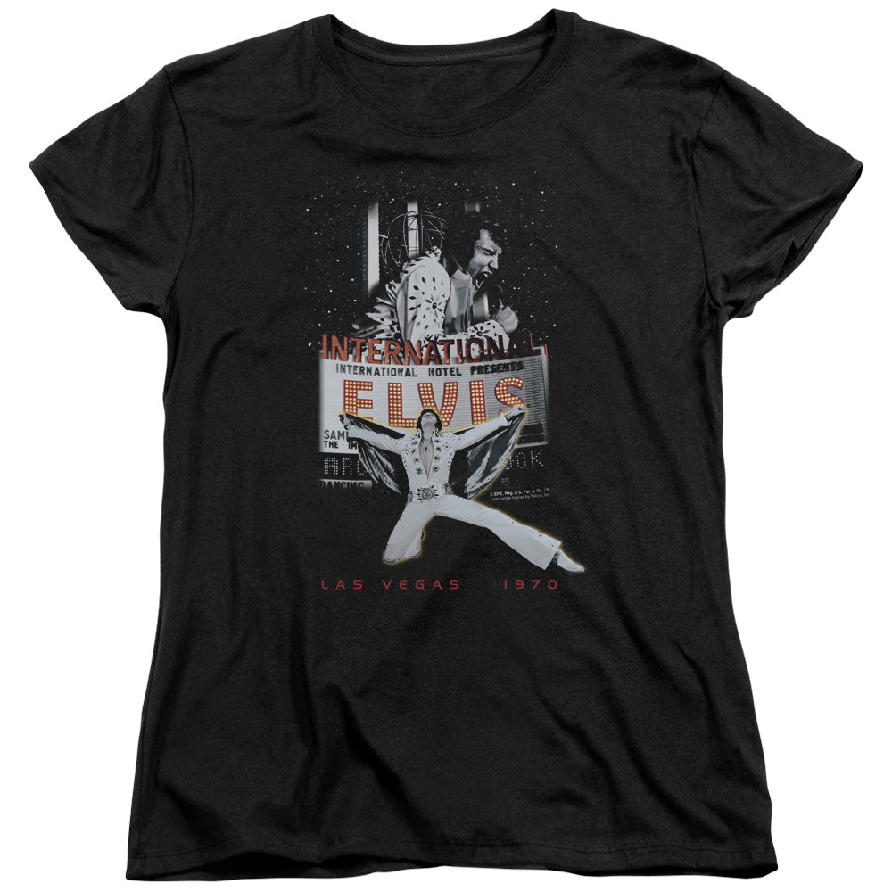 AN OFFCIALLY LICENSED ELVIS PRESLEY LAS VEGAS WOMEN'S REGULAR FIT T-SHIRT BLACK