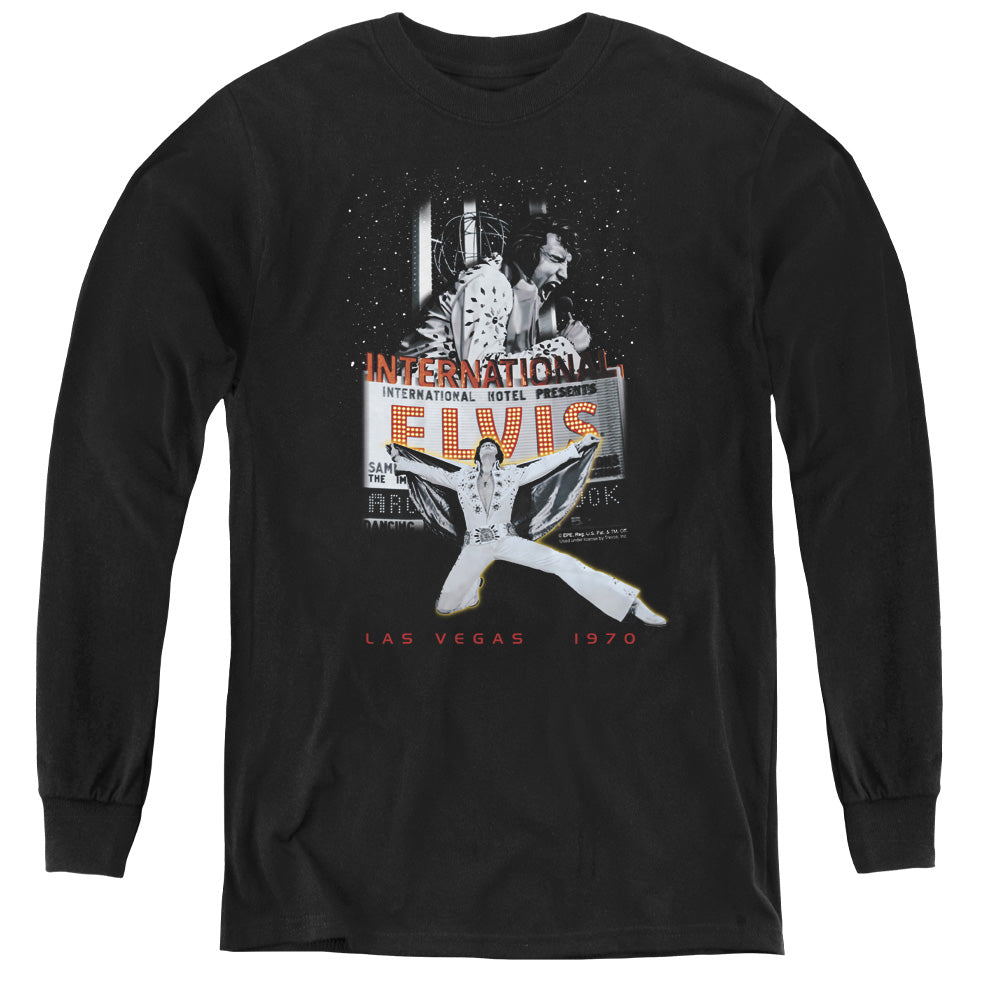 AN OFFCIALLY LICENSED ELVIS PRESLEY LAS VEGAS YOUTH LONG SLEEVE T-SHIRT BLACK