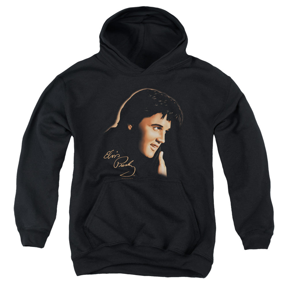 AN OFFCIALLY LICENSED ELVIS PRESLEY WARM PORTRAIT YOUTH HOODIE BLACK