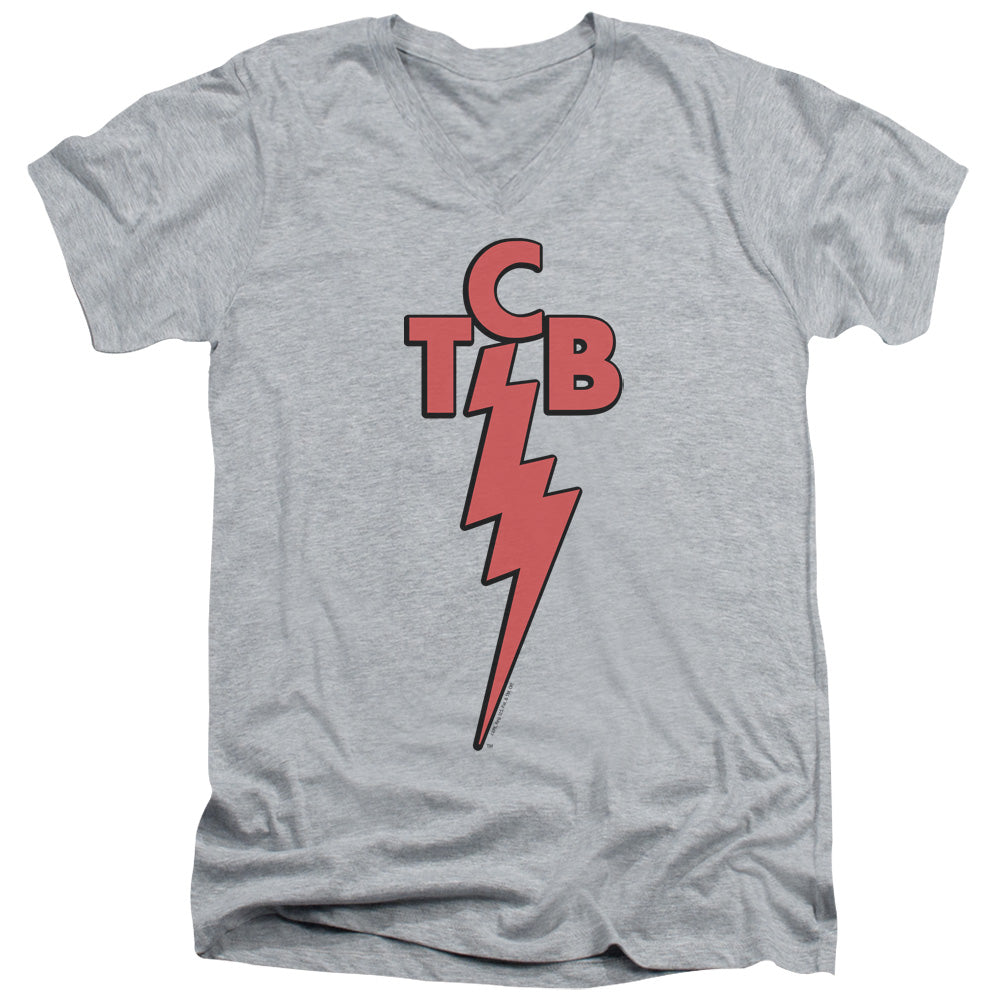 AN OFFCIALLY LICENSED ELVIS PRESLEY TCB MEN'S V-NECK T-SHIRT ATHLETIC HEATHER