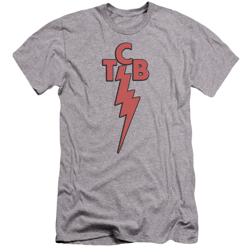 AN OFFCIALLY LICENSED ELVIS PRESLEY TCB MEN'S PREMIUM SLIM FIT T-SHIRT ATHLETIC HEATHER
