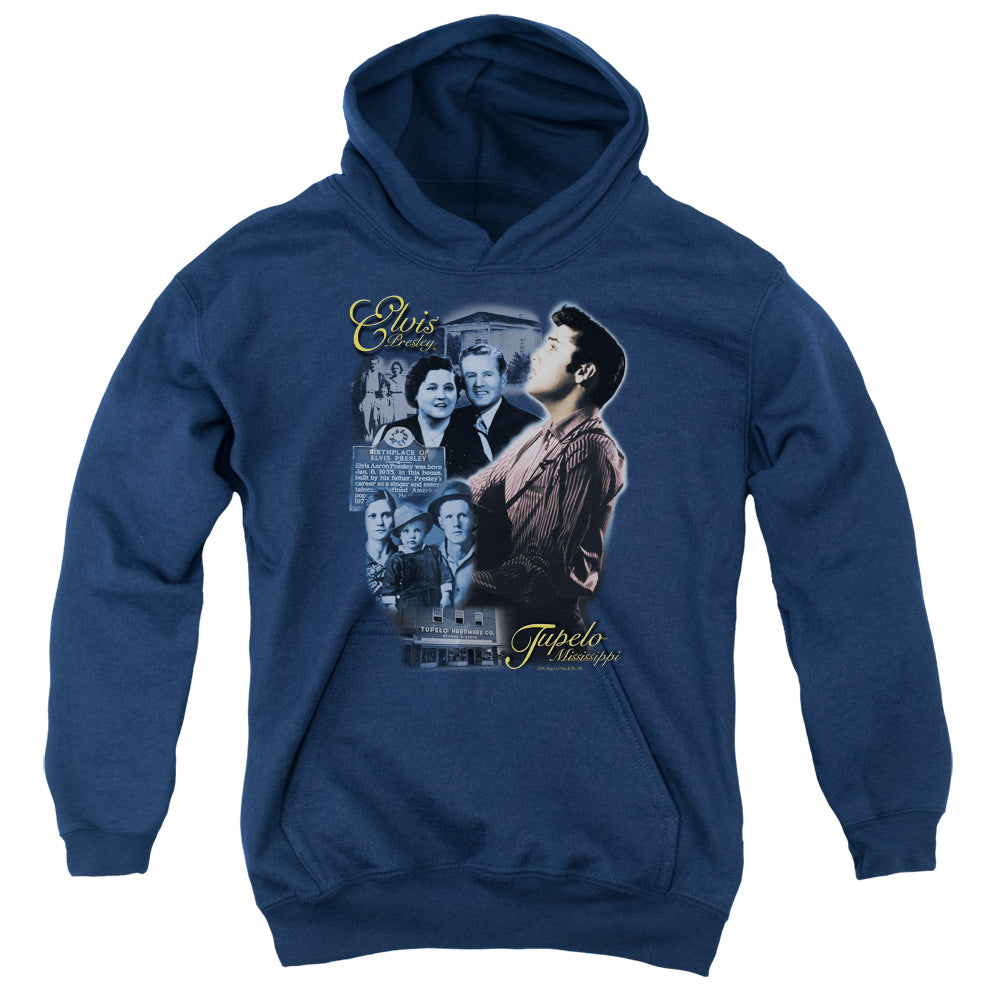 AN OFFCIALLY LICENSED ELVIS PRESLEY TUPELO YOUTH HOODIE NAVY