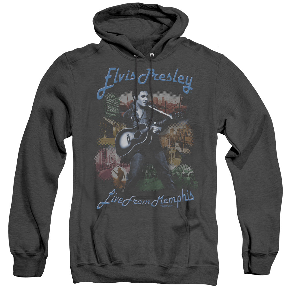 AN OFFCIALLY LICENSED ELVIS PRESLEY MEMPHIS ADULT UNISEX HEATHER PULLOVER HOODIE BLACK