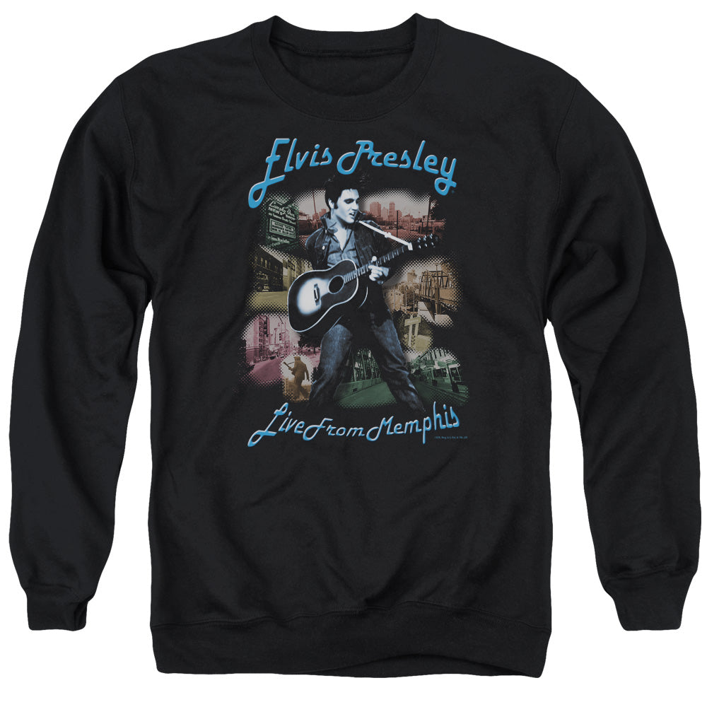 AN OFFCIALLY LICENSED ELVIS PRESLEY MEMPHIS ADULT UNISEX CREWNECK SWEATSHIRT BLACK