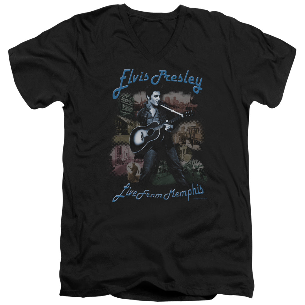 AN OFFCIALLY LICENSED ELVIS PRESLEY MEMPHIS MEN'S V-NECK T-SHIRT BLACK