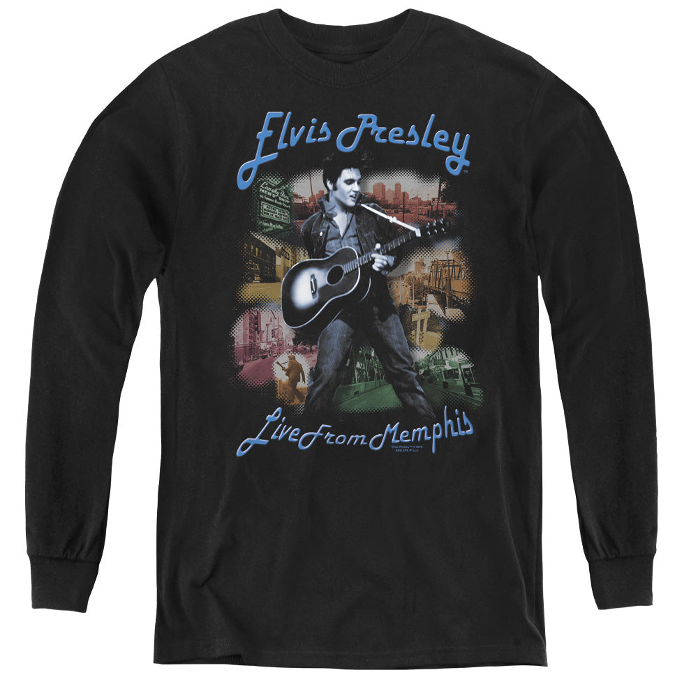 AN OFFCIALLY LICENSED ELVIS PRESLEY MEMPHIS YOUTH LONG SLEEVE T-SHIRT BLACK