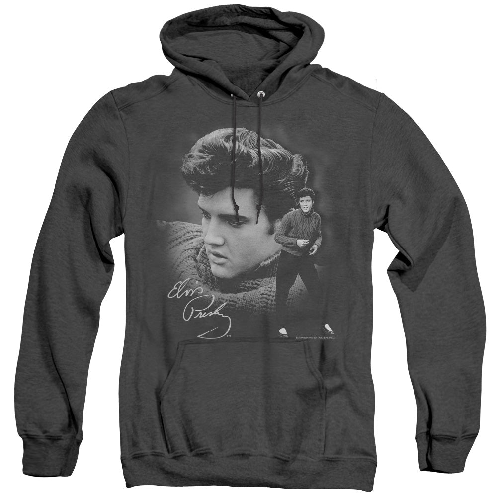 AN OFFCIALLY LICENSED ELVIS PRESLEY SWEATER ADULT UNISEX HEATHER PULLOVER HOODIE BLACK