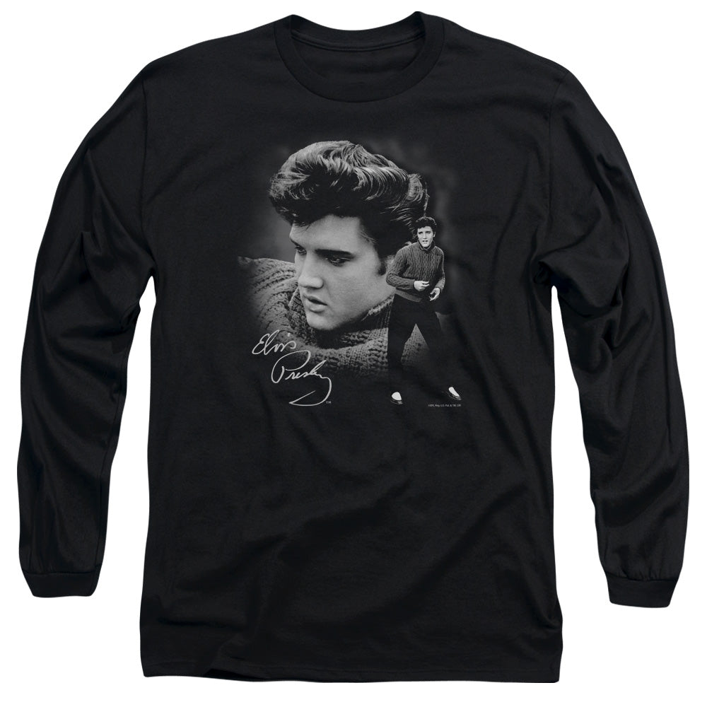 AN OFFCIALLY LICENSED ELVIS PRESLEY SWEATER MEN'S LONG SLEEVE T-SHIRT BLACK