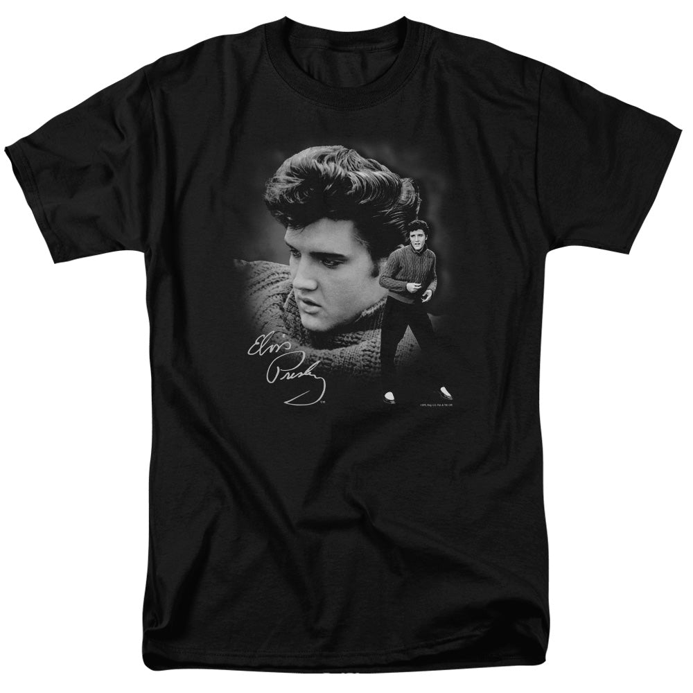 AN OFFCIALLY LICENSED ELVIS PRESLEY SWEATER MEN'S REGULAR FIT T-SHIRT BLACK